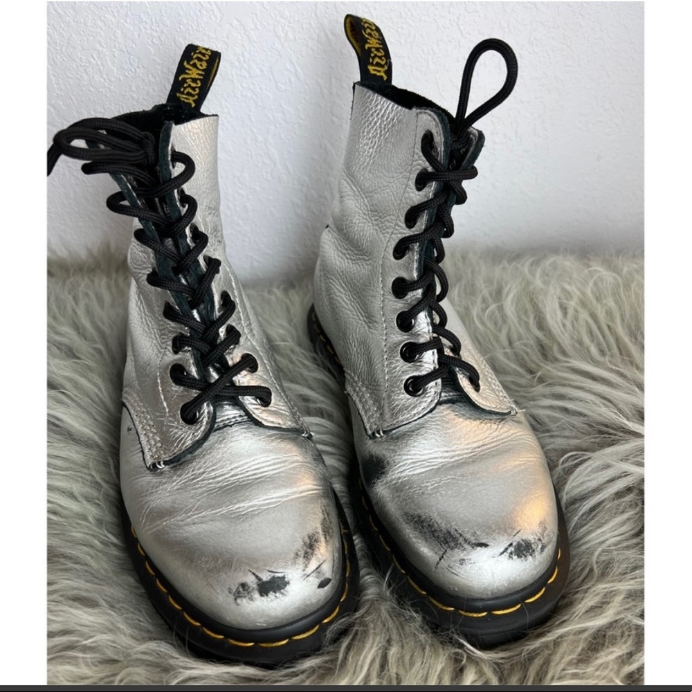 Dr Martens Retro 1460 Punk/Grunge Distressed Silver Boots Womens 8